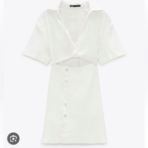 ZARA NEW CUT OUT LINEN BLEND SHIRT DRESS